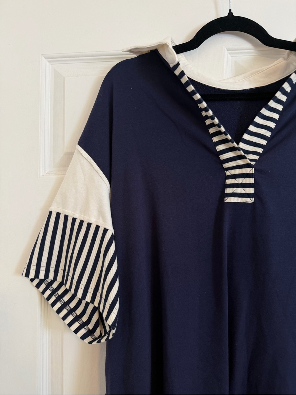 Boutique Navy Nautical Collared Sweatshirt Dress XL Oversized Pockets Casual - Picture 3 of 7